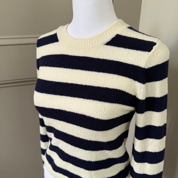 AERIE Open Back Sweater Sz. Small Navy White Stripe Textured Nautical Coastal - Picture 4 of 8